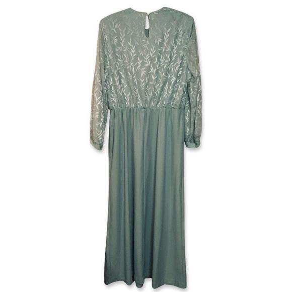 Vintage Anthony Richards Scoop Neck Floor Dress Long Sleeve Floral Women 16 Blue - Picture 5 of 9